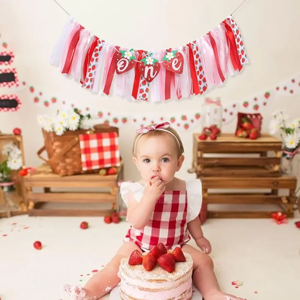 Strawberry 1st Birthday High Chair Banner